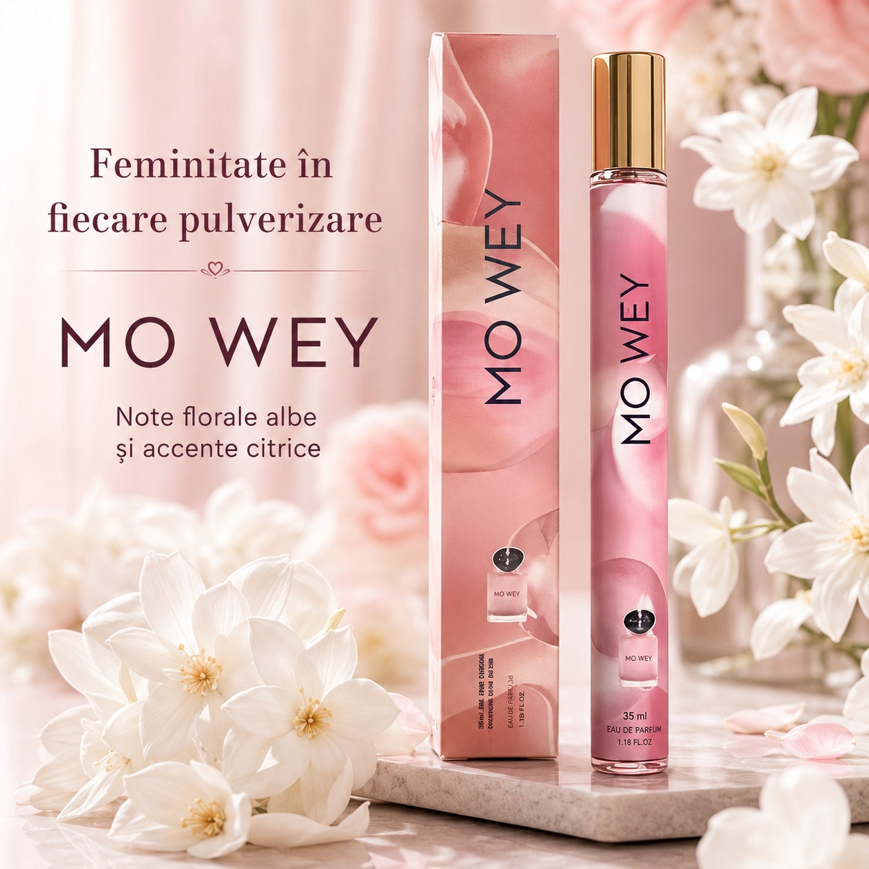 Mo Wey 35 ml acorduri florale, fresh, vanilate și lemnoase pentru femei elegante