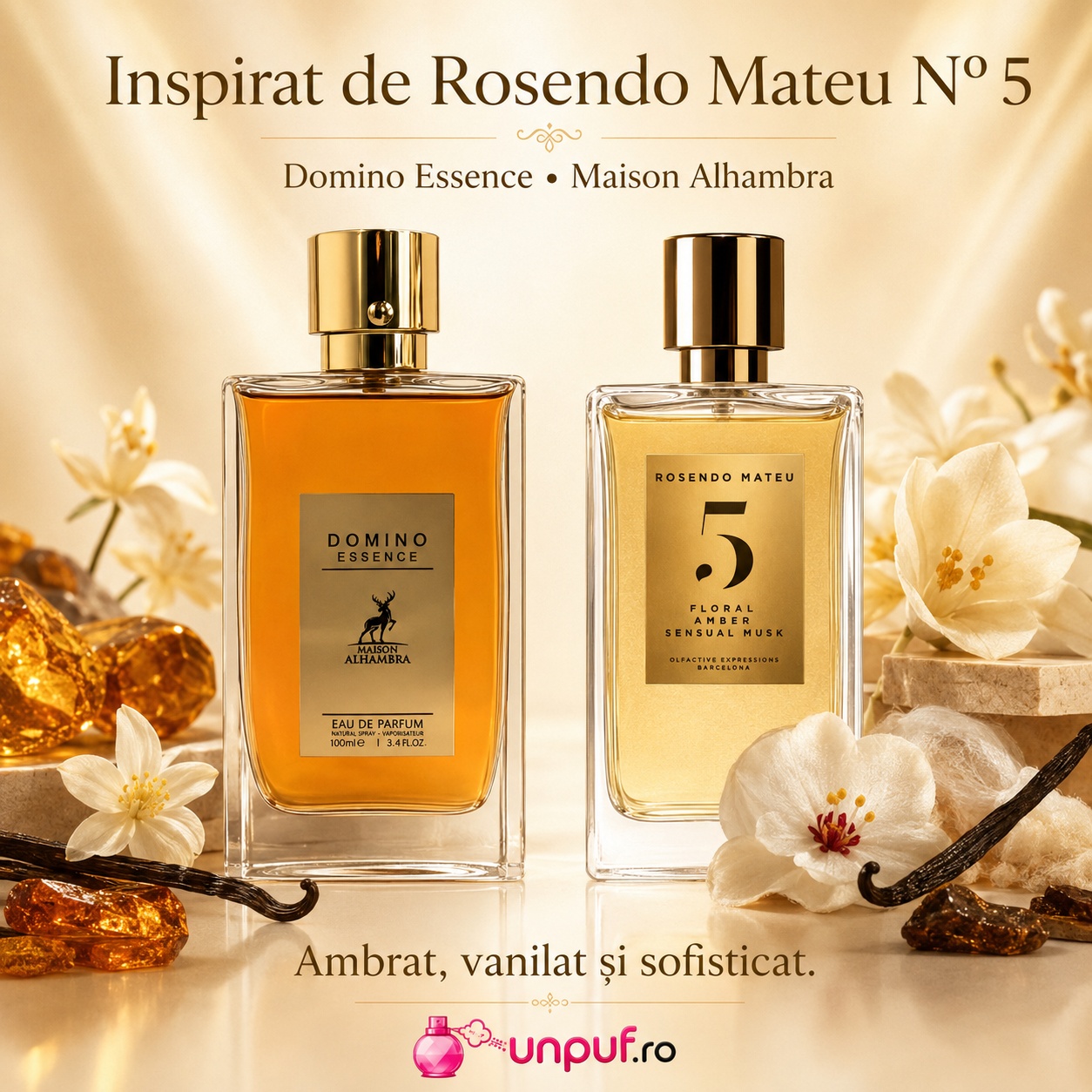 Parfum Alhambra Domino Essence inspirat de Rosendo Mateu No 5, ambrat, vanilat și sofisticat