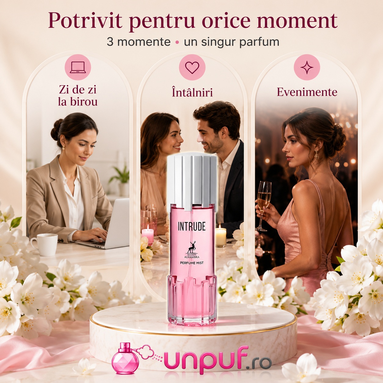 Alhambra Intrude Body Mist potrivit pentru zi de zi la birou, întâlniri și evenimente elegante