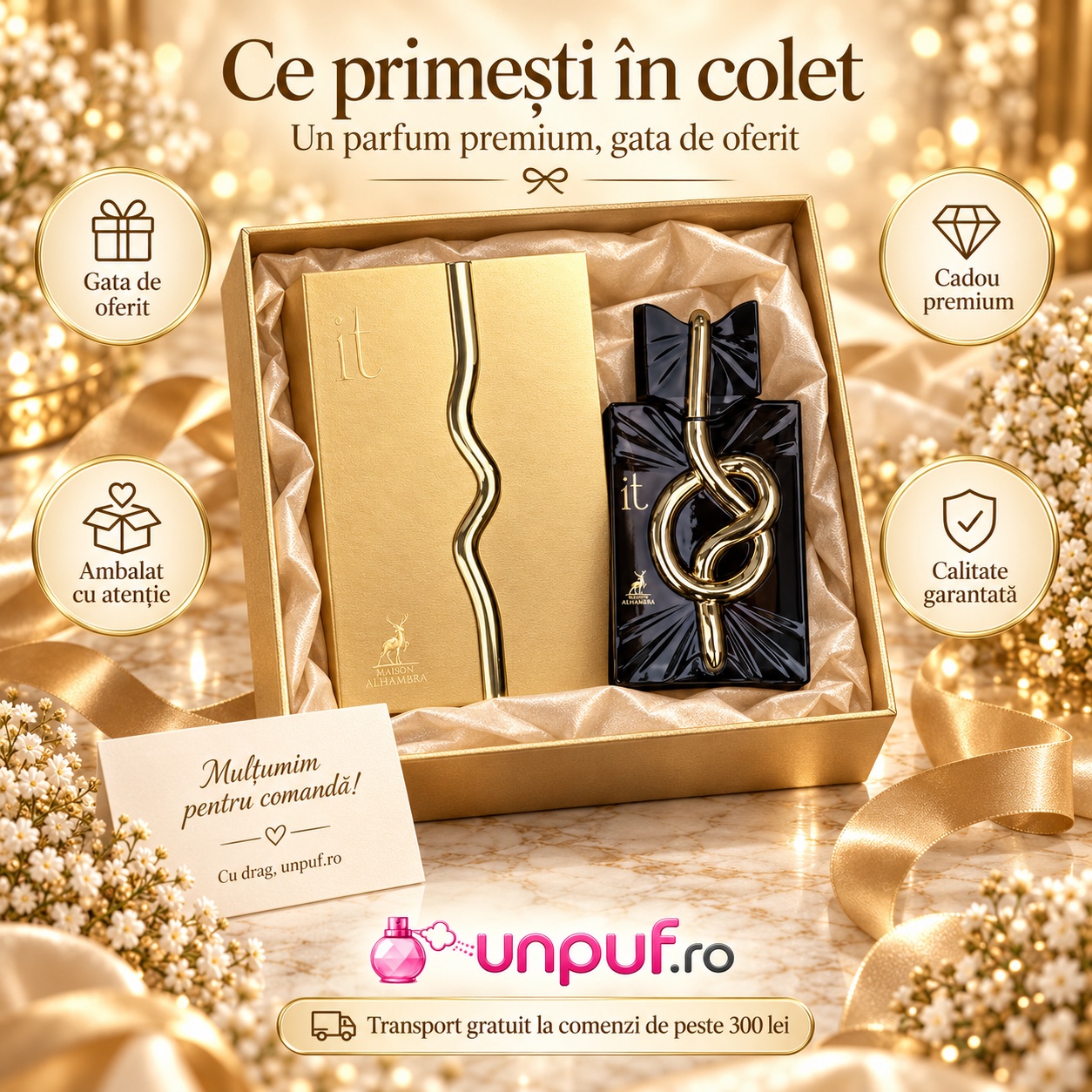 Ce primești în colet Parfum Alhambra IT 100 ml ambalat premium pentru cadou