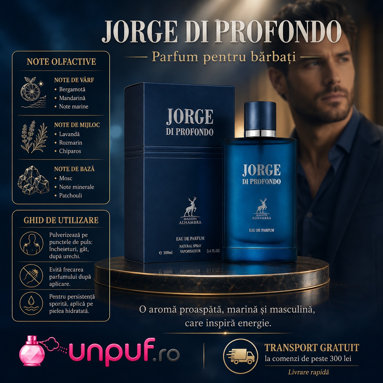 Alhambra Jorge Di Profondo Maison Alhambra inspirat din Acqua di Gio Profondo parfum acvatic proaspăt pentru bărbați