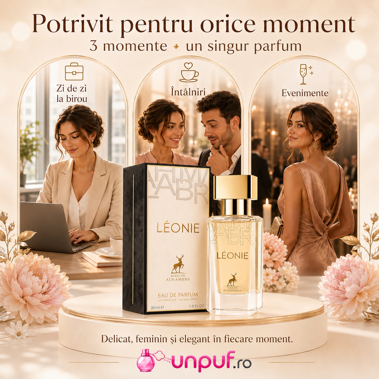 Parfum Alhambra Leonie potrivit pentru zi de zi, birou, &icirc;nt&acirc;lniri și evenimente