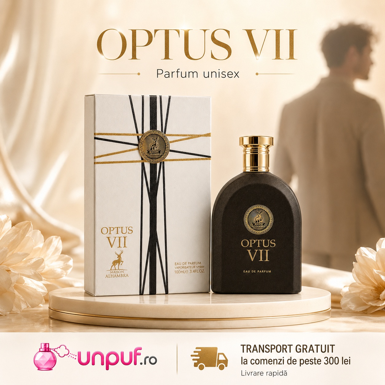Alhambra Optus VII Roman Maison Alhambra design negru mat auriu și prezentare premium pentru bărbați