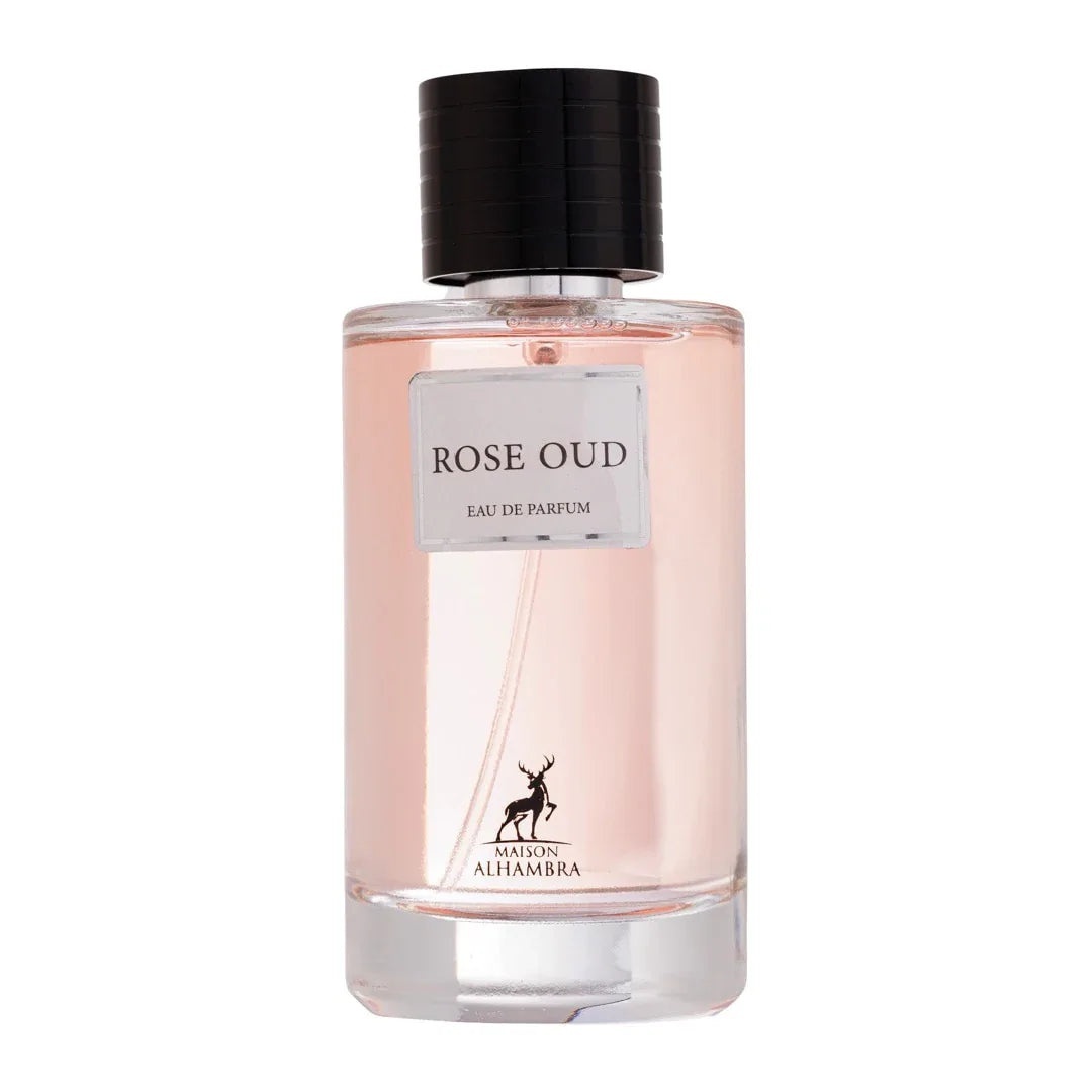 Imagine produs Alhambra Rose Oud 100 ml cu flacon pe fundal alb