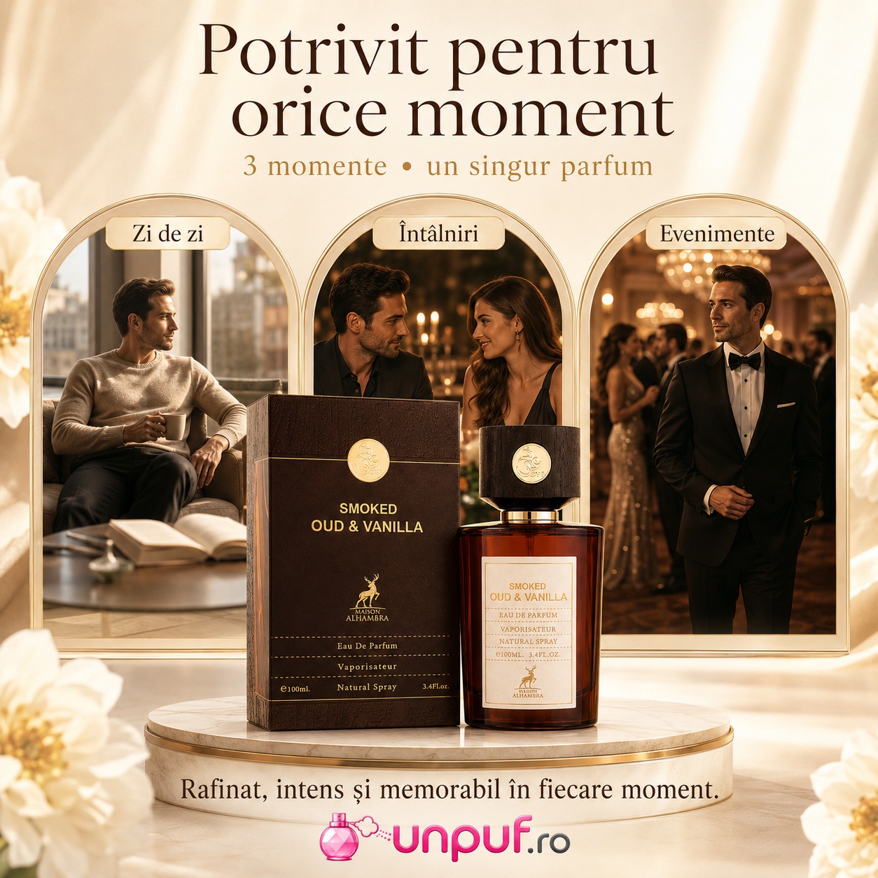Alhambra Smoked Oud & Vanilla potrivit pentru zi de zi &icirc;nt&acirc;lniri și evenimente elegante