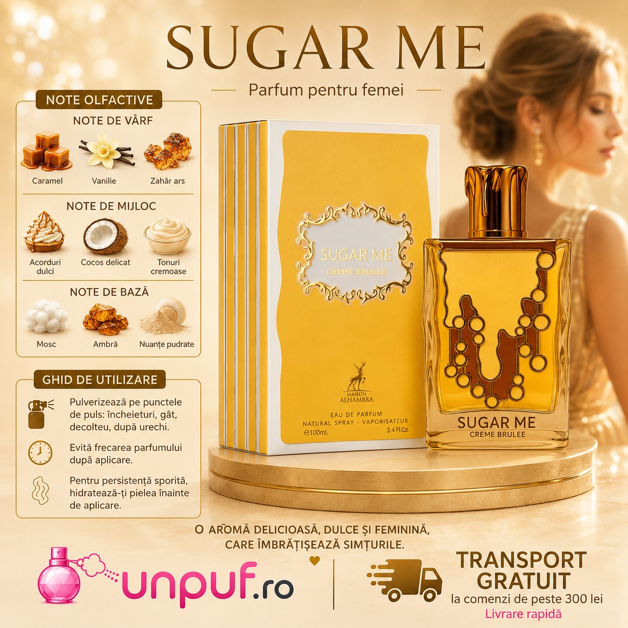 Alhambra Sugar Me Creme Brulee ghid de utilizare parfum de damă gurmand dulce 100 ml