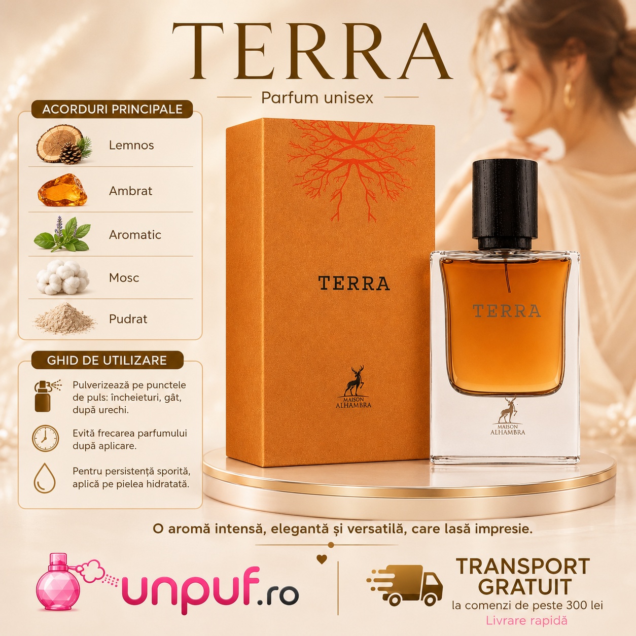 Prezentare parfum Alhambra Terra Maison Alhambra 50 ml cu ghid de utilizare și acorduri principale