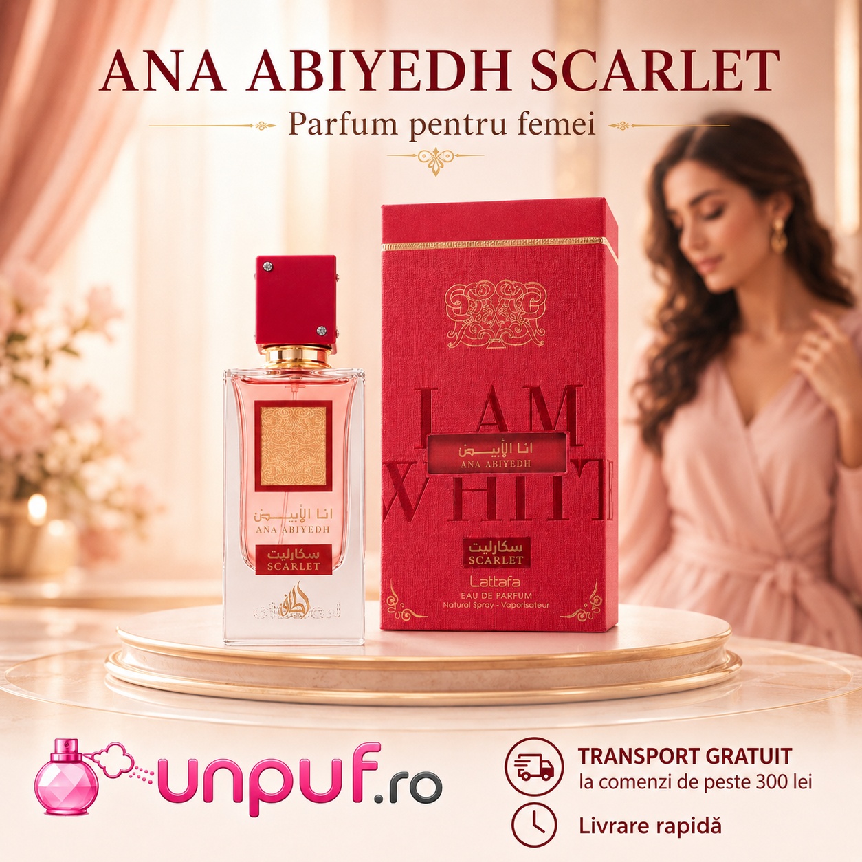 Ana Abiyedh Scarlet Lattafa parfum unisex 60 ml cu flacon și cutie premium, transport gratuit