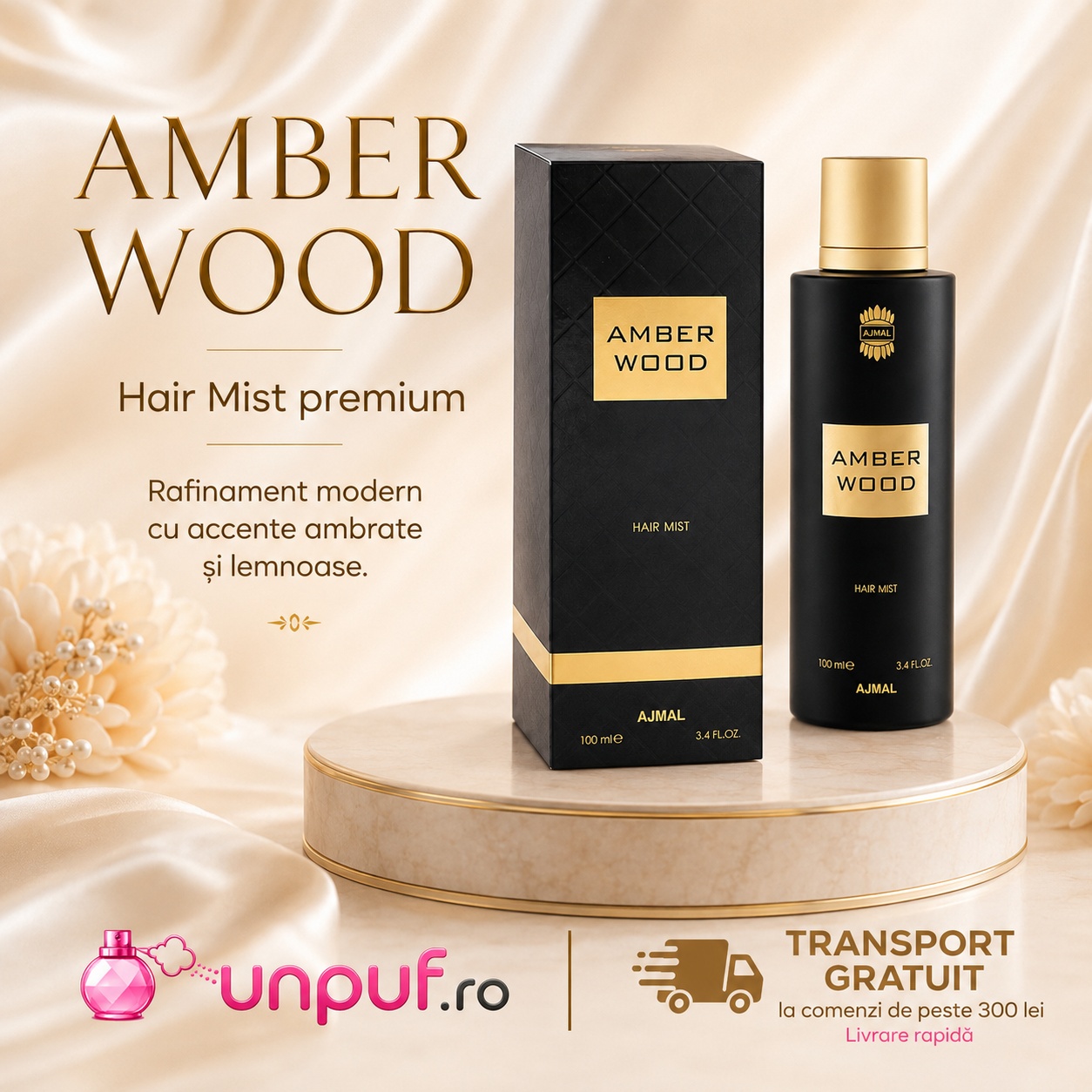 Ajmal Amber Wood Hair Mist disponibil pe unpuf.ro cu transport gratuit peste 300 lei