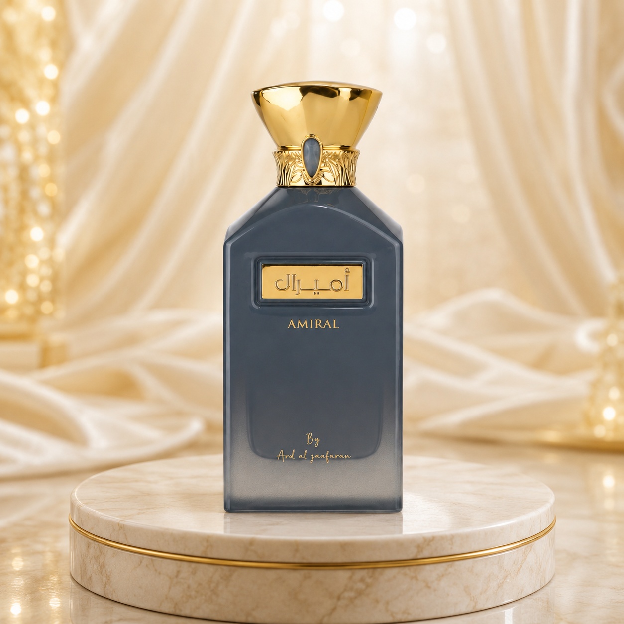 Flacon Amiral Ard Al Zaafaran 100 ml parfum arăbesc cu sticlă bleu gri și capac auriu elegant
