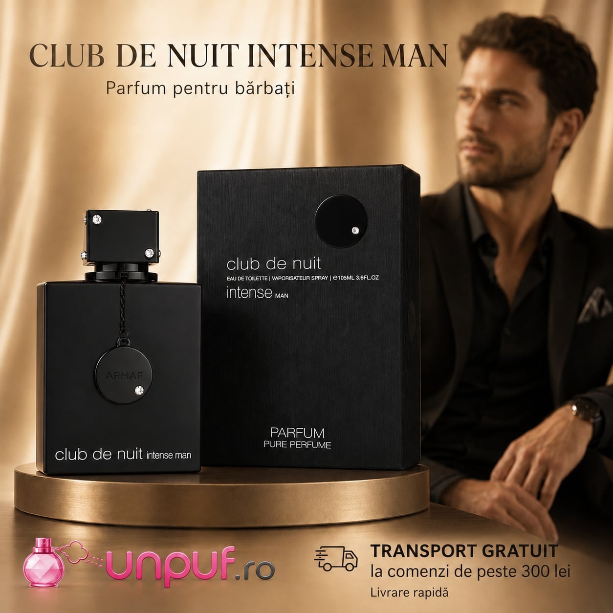 Armaf Club De Nuit Intense Man parfum pentru bărbați cu design negru, masculin și premium