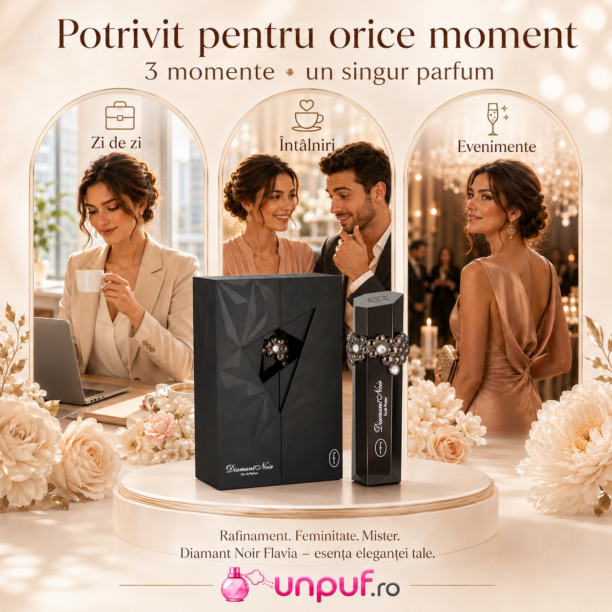 Flavia Diamant Noir potrivit pentru zi de zi, birou, întâlniri, evenimente și seară