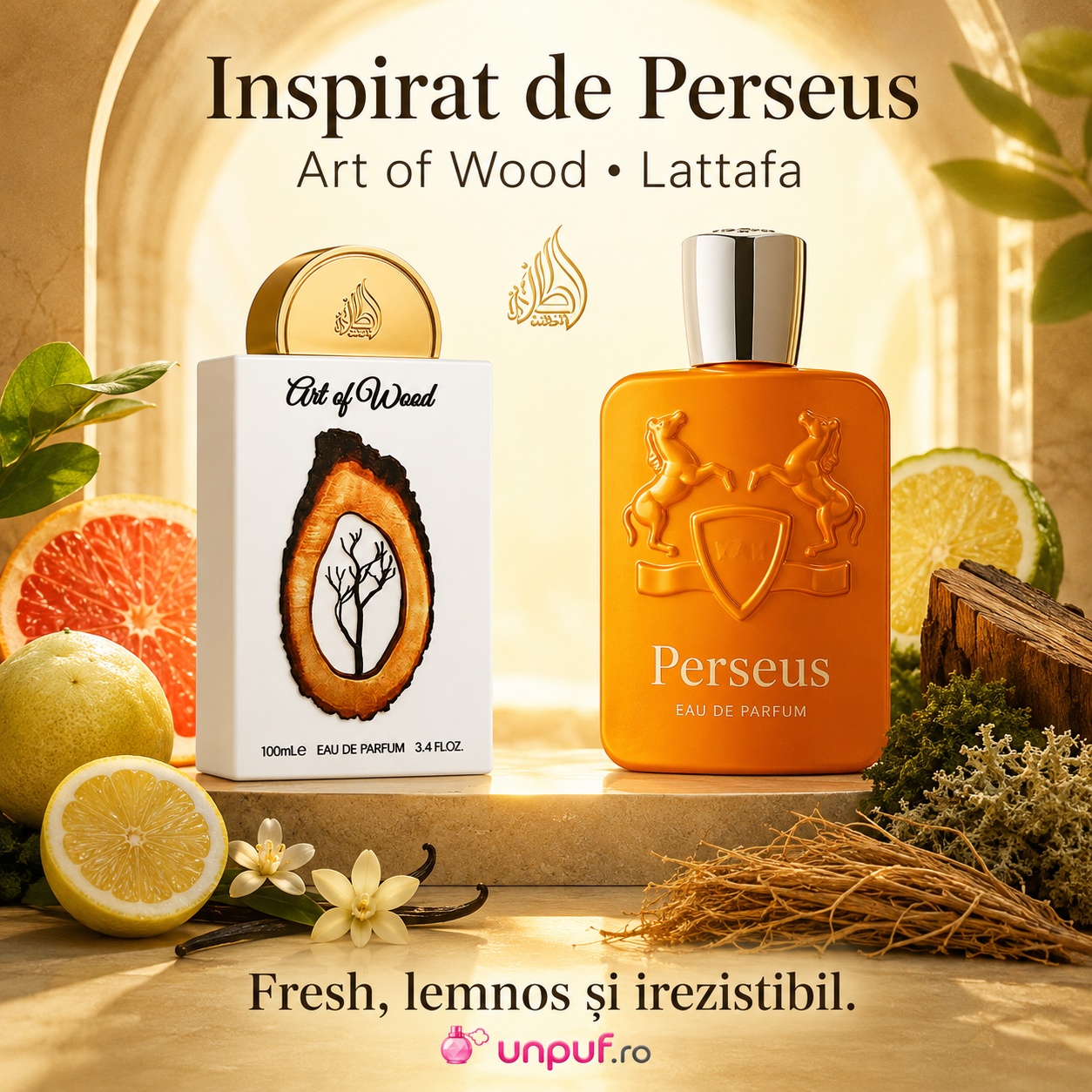 Lattafa Pride Art Of Wood inspirat din Perseus, parfum fresh lemnos și irezistibil