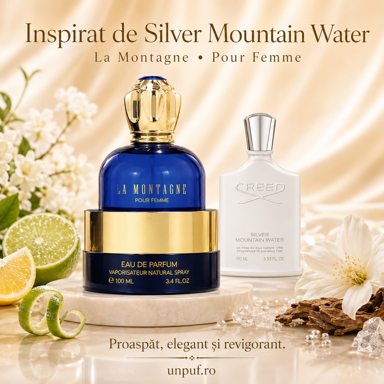 My Perfumes La Montagne direcție vizuală Silver Mountain Water, parfum proaspăt, elegant și revigorant