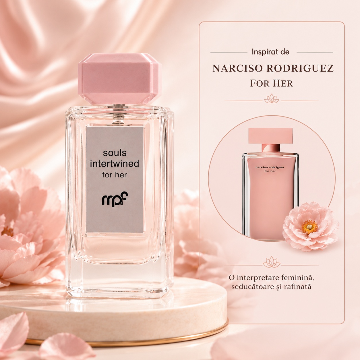 My Perfumes Souls Interwinded For Her direcție vizuală Narciso Rodriguez For Her, parfum feminin, seducător și rafinat
