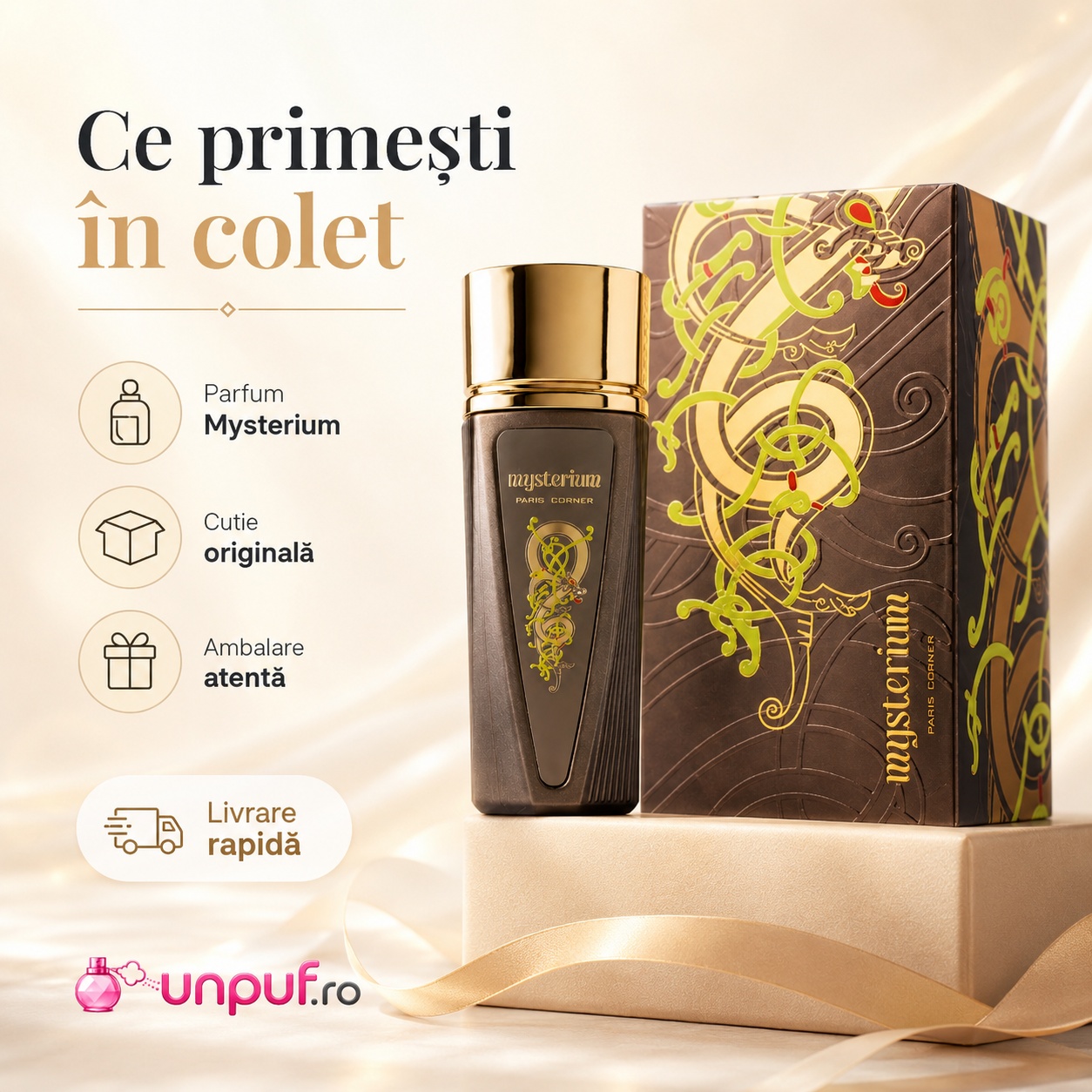 Ce primești &icirc;n colet Parfum Mysterium Paris Corner 100 ml cu parfum cutie originală ambalare atentă și livrare rapidă