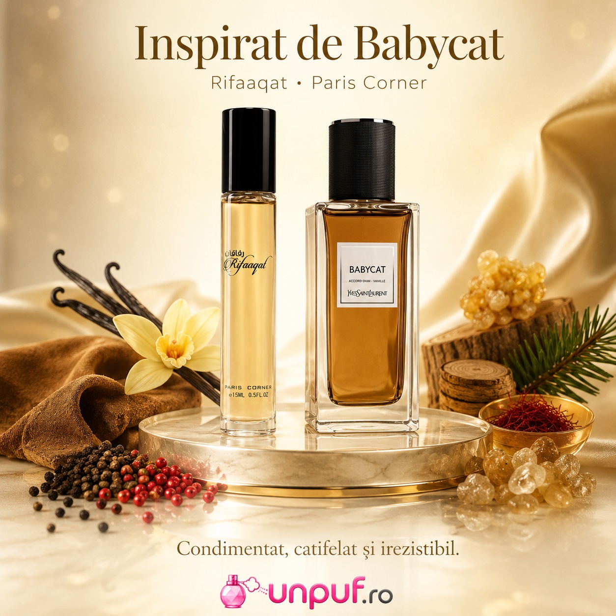 Rifaaqat Paris Corner inspirat din Babycat Yves Saint Laurent parfum condimentat catifelat și irezistibil