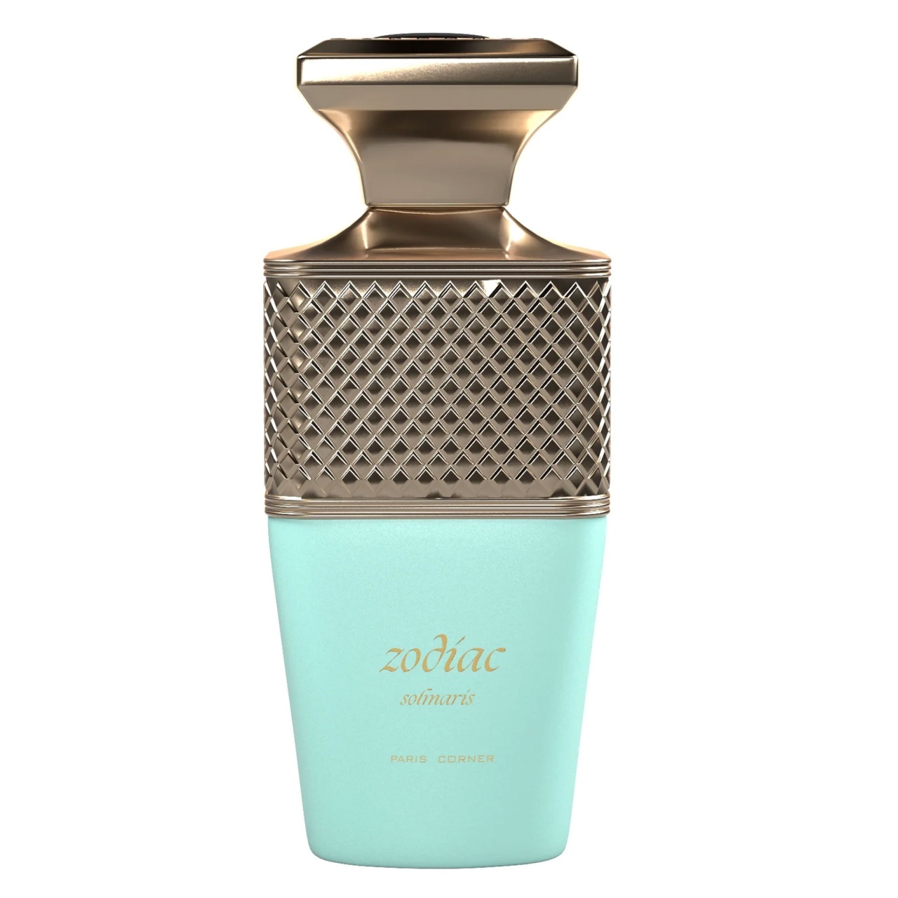 Sticlă parfum Zodiac Solmaris Paris Corner 100 ml turcoaz cu detalii aurii și design premium