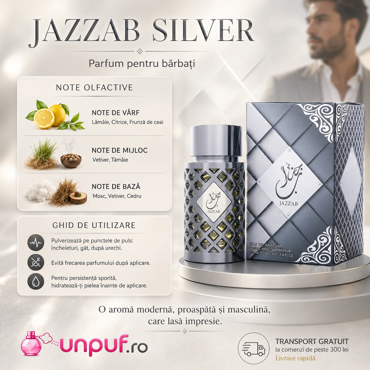 Note olfactive și ghid de utilizare pentru Ard Al Zaafaran Jazzab Silver 100 ml