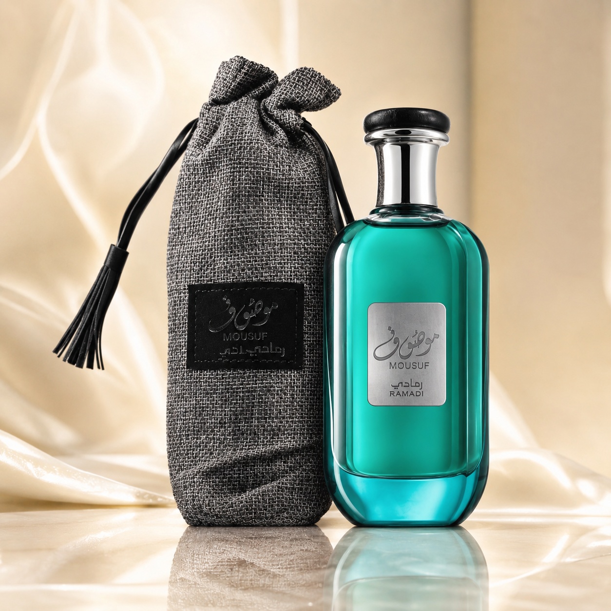 Parfum Arăbesc Ard Al Zaafaran Mousuf Ramadi 100 ml cu sticlă verde turcoaz și săculeț premium