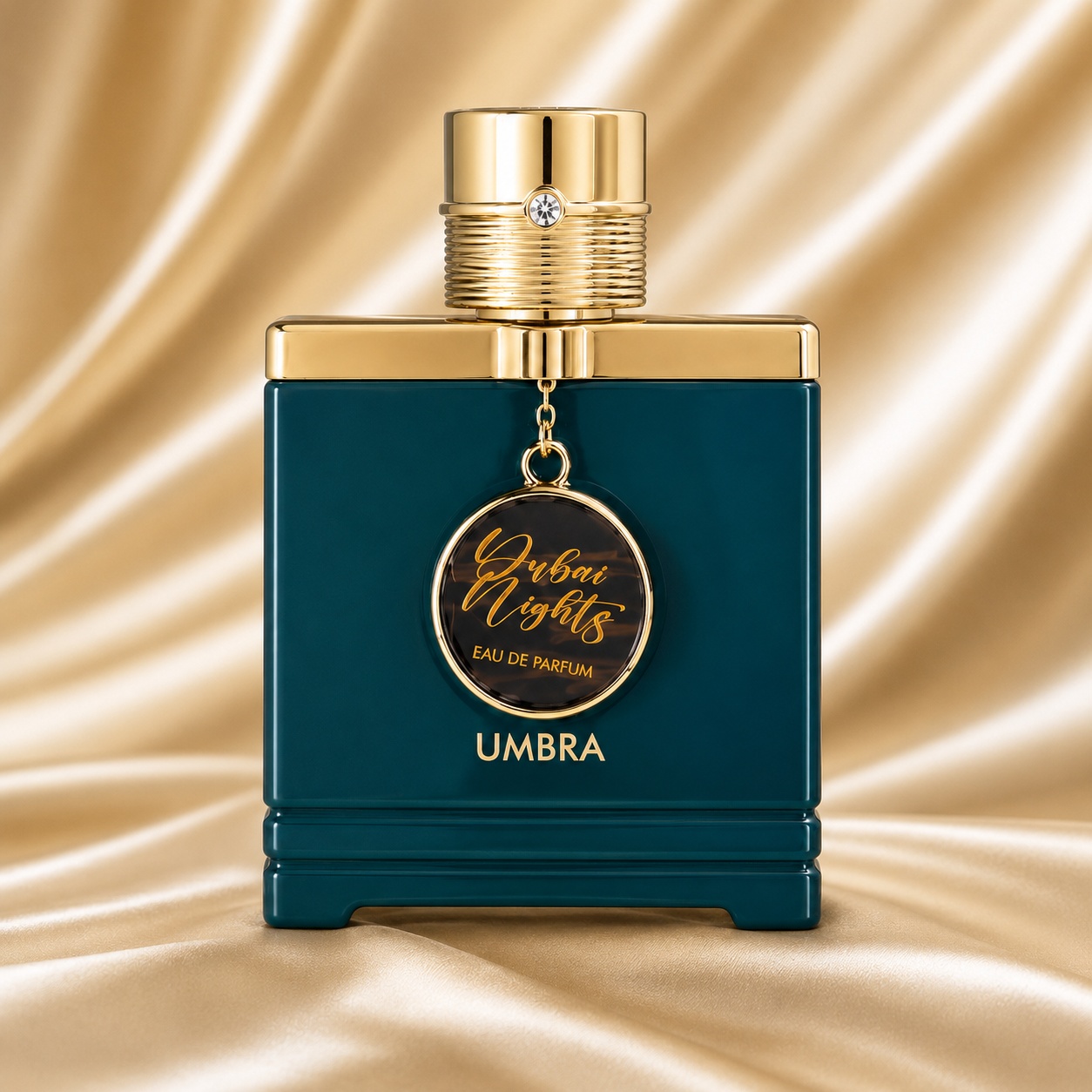 Flacon Armaf Dubai Nights Midnight Umbra 100 ml parfum bărbătesc verde smarald cu capac auriu și medalion elegant