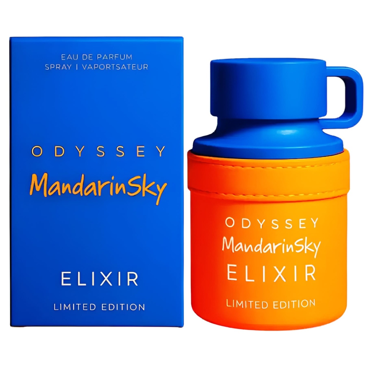 Cutie originală Armaf Odyssey Mandarin Sky Elixir 100 ml și flacon portocaliu albastru