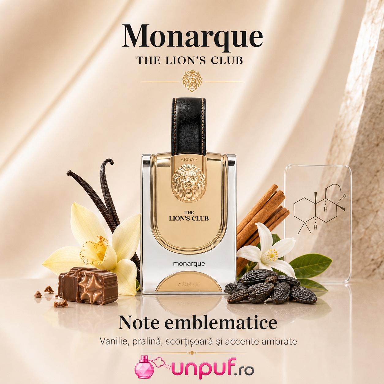 Armaf The Lion's Club Monarque note emblematice vanilie pralină scorțișoară și accente ambrate