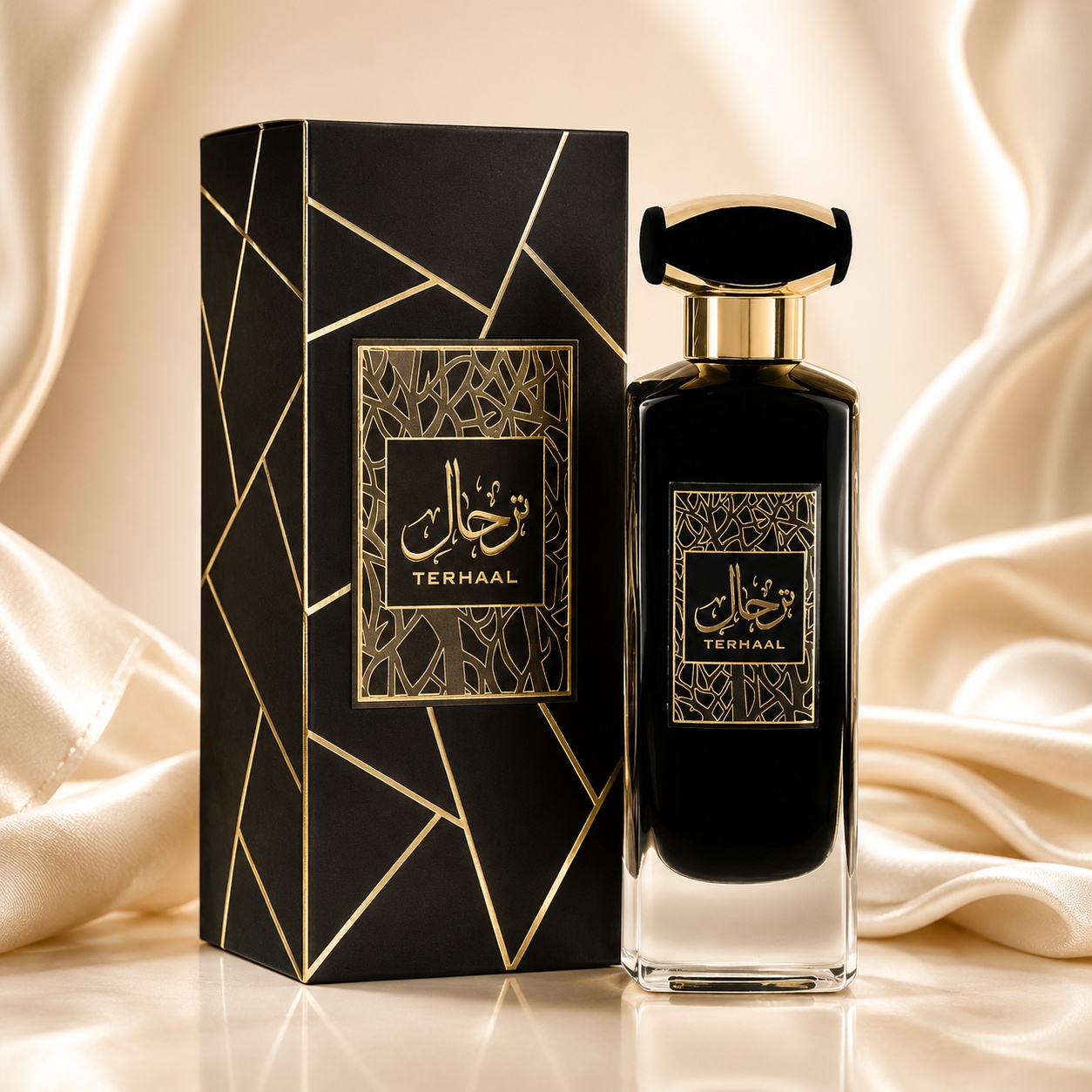Parfum Asdaaf Terhaal 100ml, sticlă neagră elegantă și cutie premium cu detalii aurii