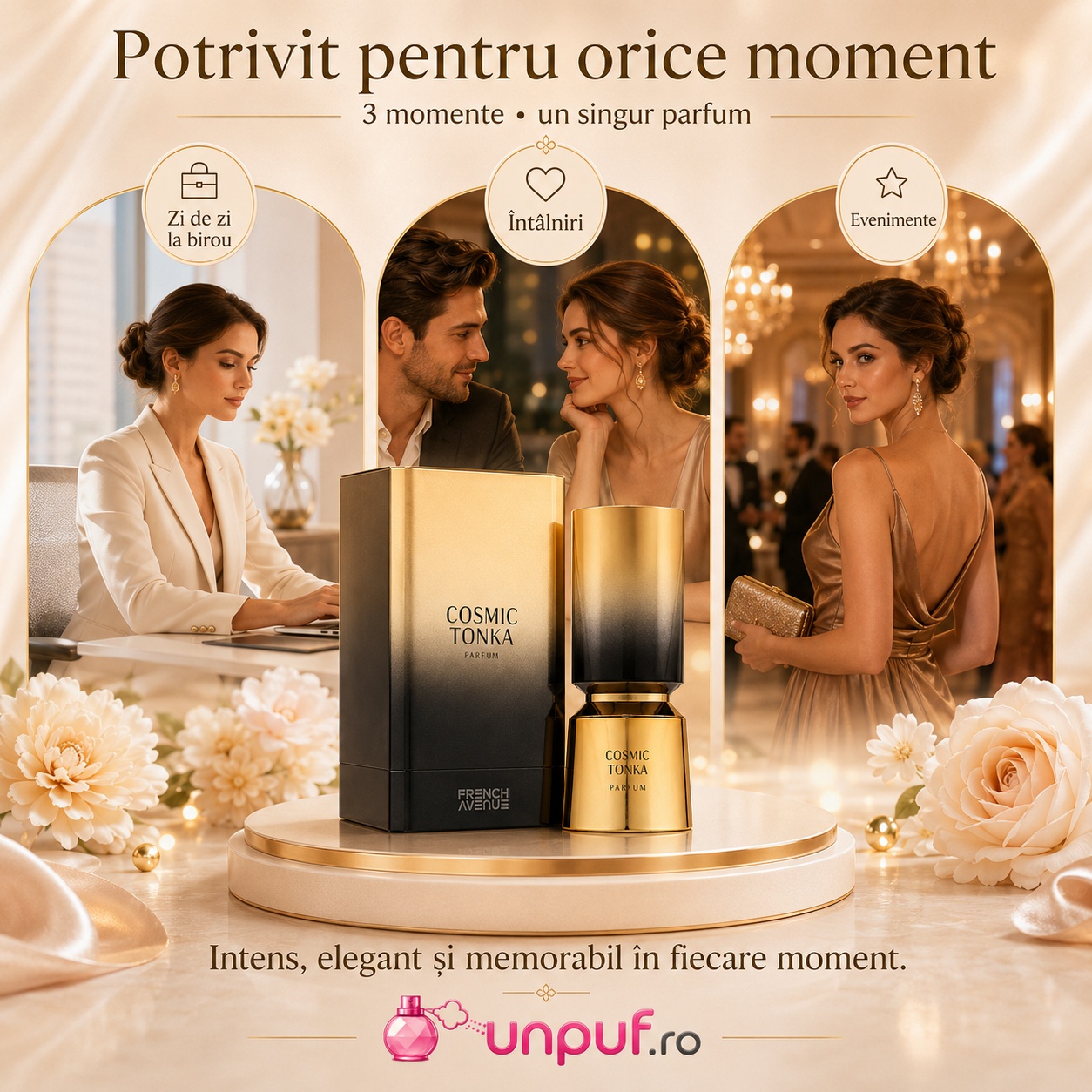Parfum Cosmic Tonka French Avenue potrivit pentru zi de zi la birou, &icirc;nt&acirc;lniri și evenimente