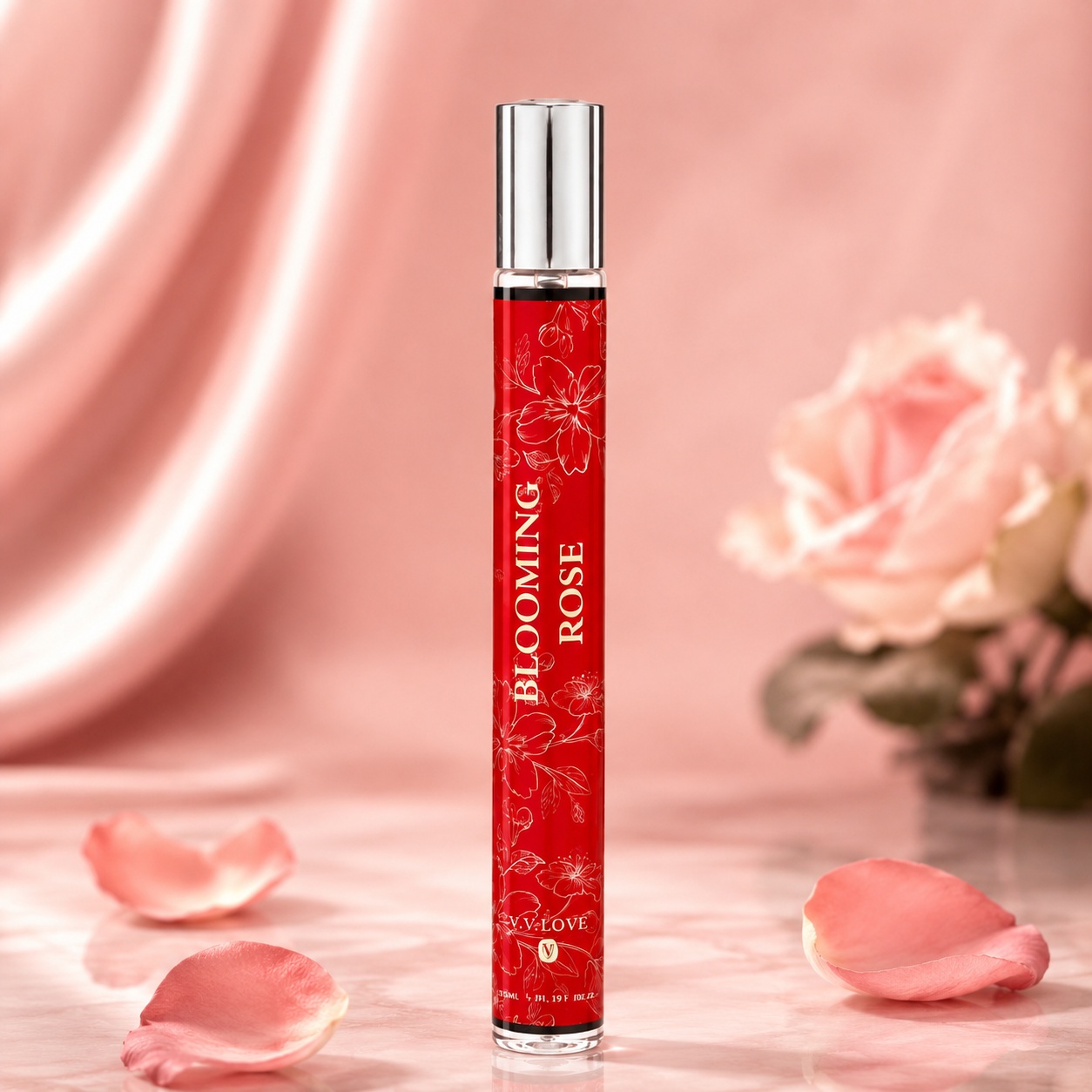 Blooming Rose V.V. Love parfum damă 35 ml sticla singură cu design roșu floral și capac argintiu