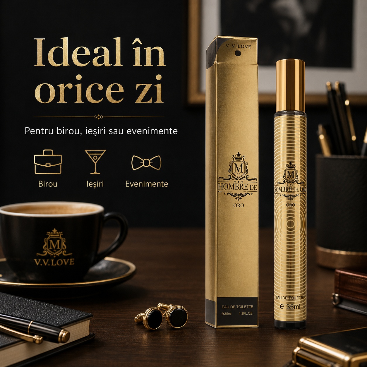 Hombre de Oro V.V. Love parfum bărbătesc ideal pentru birou ieșiri și evenimente