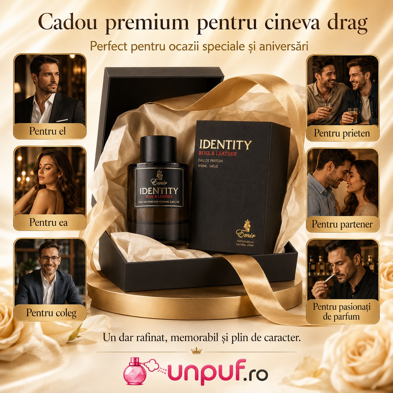 Identity Rose & Leather Emir cadou premium pentru el, pentru ea, pentru prieten, pentru partener, pentru coleg și pentru pasionați de parfum