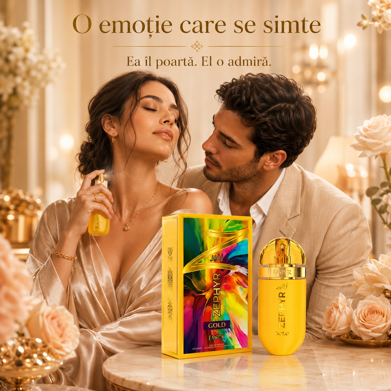 Emper Zephyr Gold parfum unisex romantic, luminos și elegant pentru momente speciale