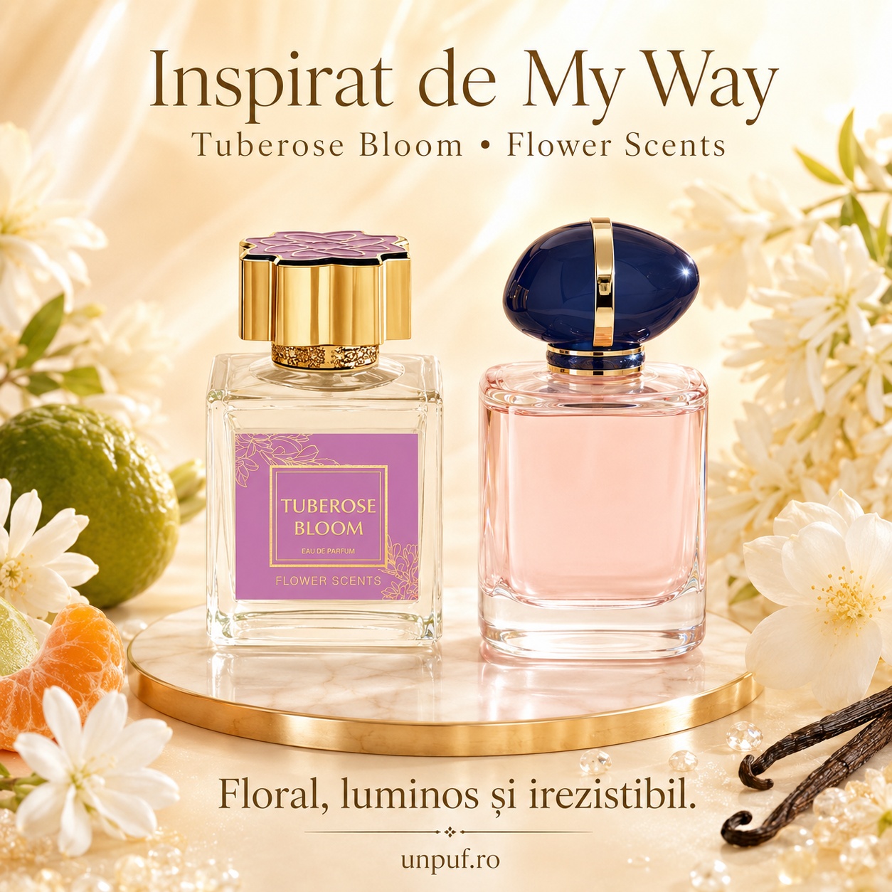 Tuberose Bloom inspirat de My Way, parfum floral, luminos și irezistibil