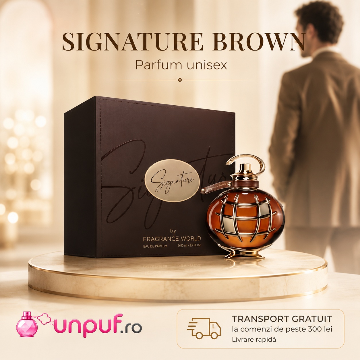 Signature Brown Fragrance World parfum unisex cu transport gratuit și livrare rapidă