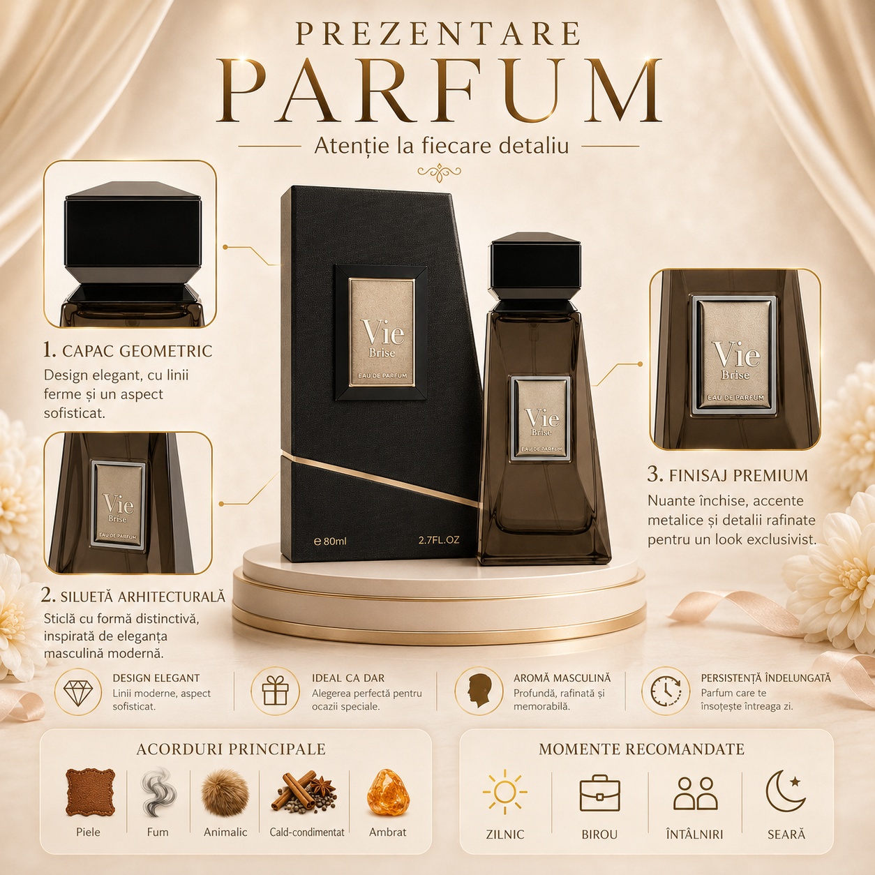 Prezentare parfum Vie Brise French Avenue acorduri piele fum animalic cald condimentat ambrat