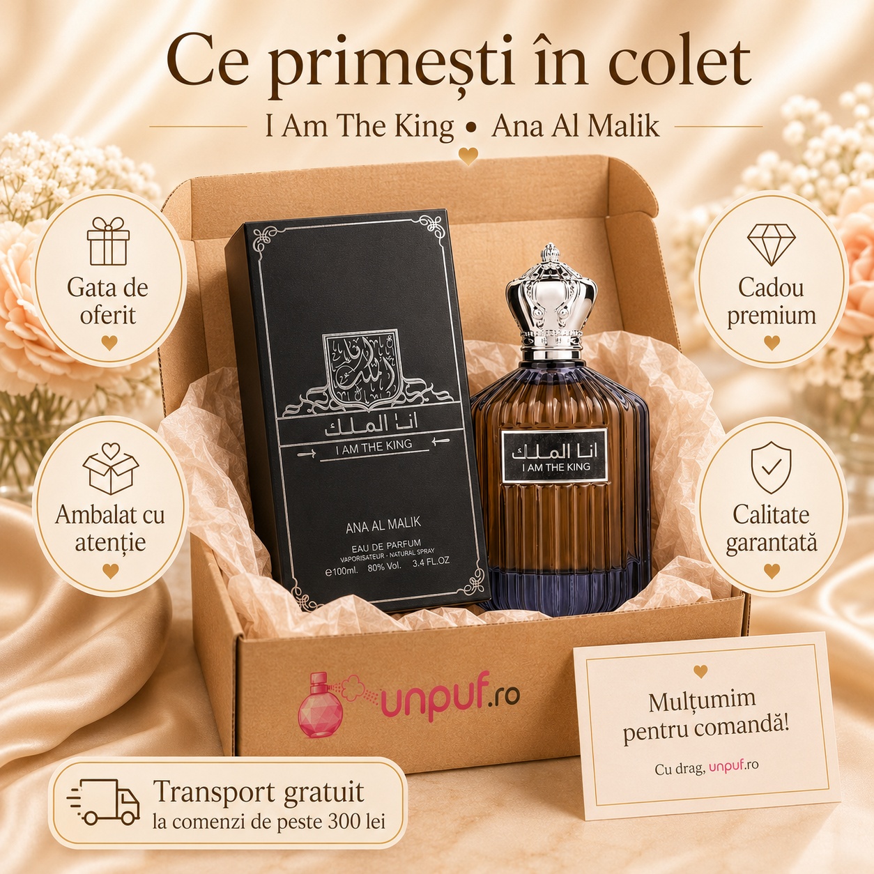 Ce primești &icirc;n colet I Am The King Ard Al Zaafaran 100 ml, parfum original, cutie premium și ambalare atentă
