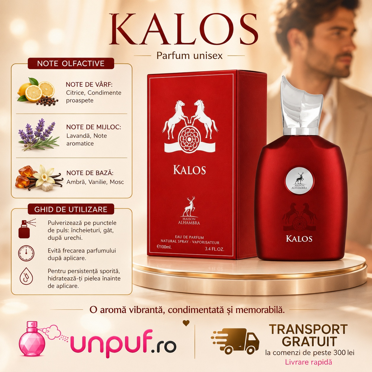 Note olfactive Kalos Maison Alhambra citrice condimente proaspete lavandă note aromatice ambră vanilie mosc