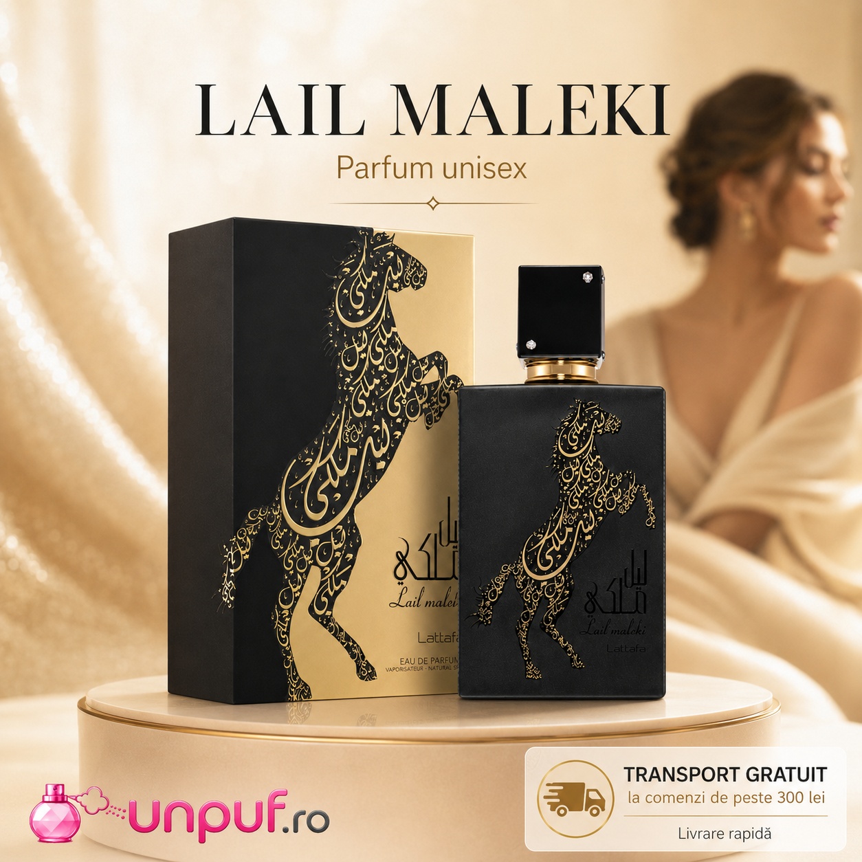 Lail Maleki Lattafa parfum unisex 100 ml cu flacon negru și cutie premium, transport gratuit
