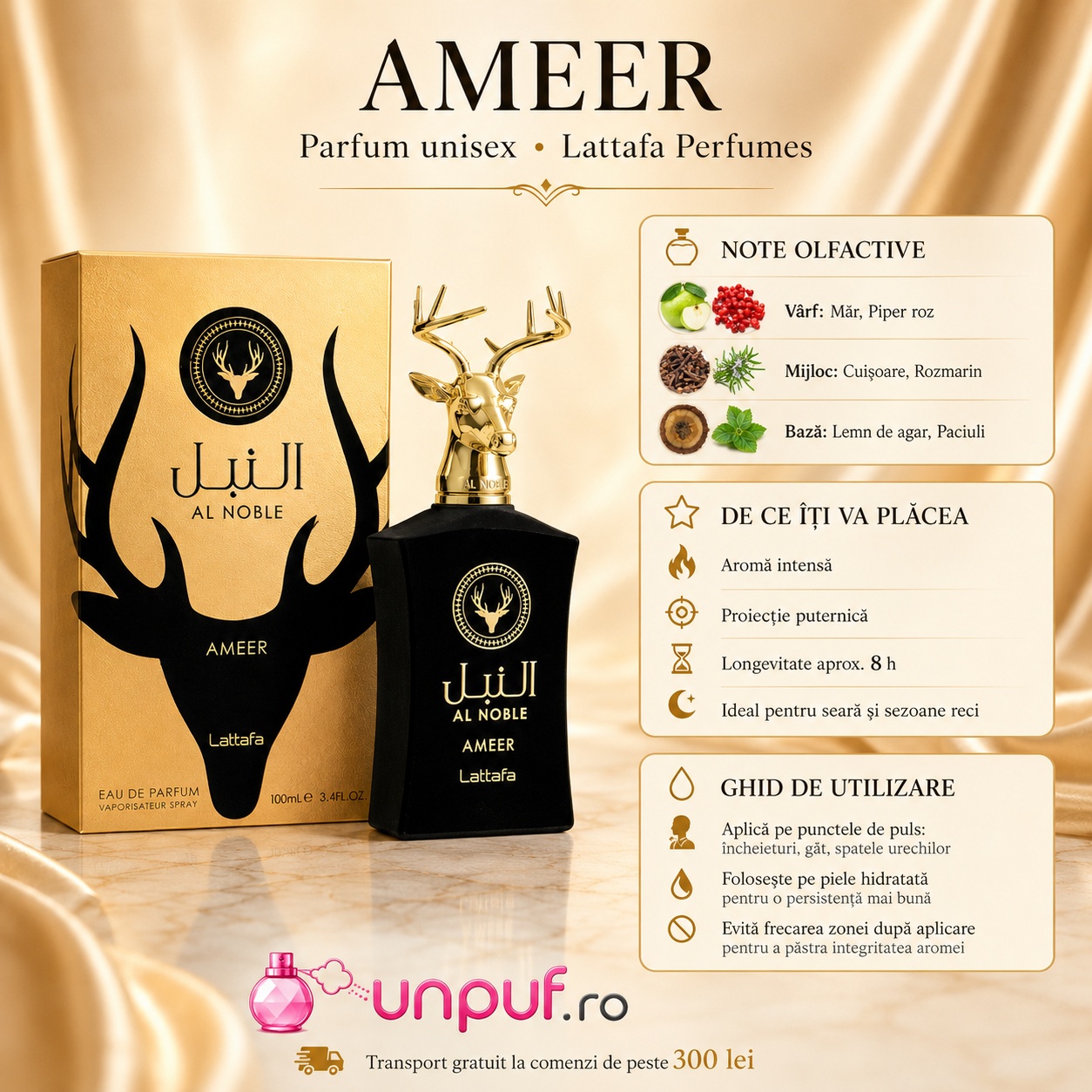 Lattafa Al Noble Ameer apă de parfum unisex 100 ml cu flacon și cutie premium