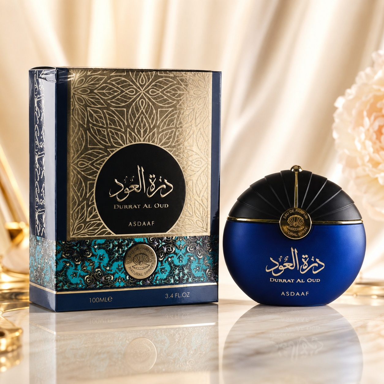 Parfum Arăbesc Original Lattafa Durrat Al Oud EDP 100 ml Unisex cu sticlă albastră și cutie premium aurie