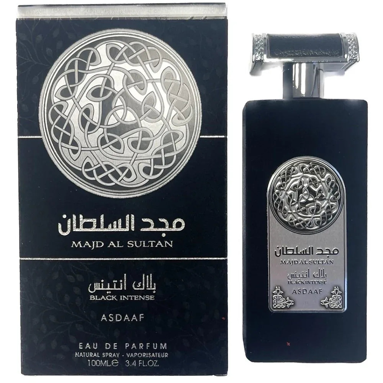 Parfum Lattafa Majd Al Sultan Black 100 ml apă de parfum pentru bărbat cu flacon original și cutie neagră Asdaaf