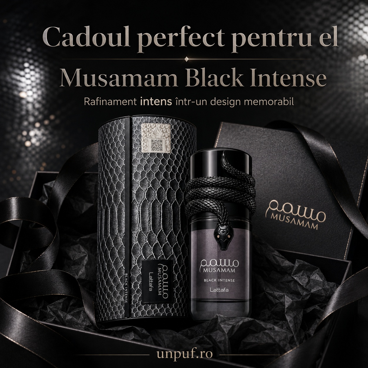 Cadoul perfect pentru el Musamam Black Intense Lattafa parfum bărbătesc rafinat