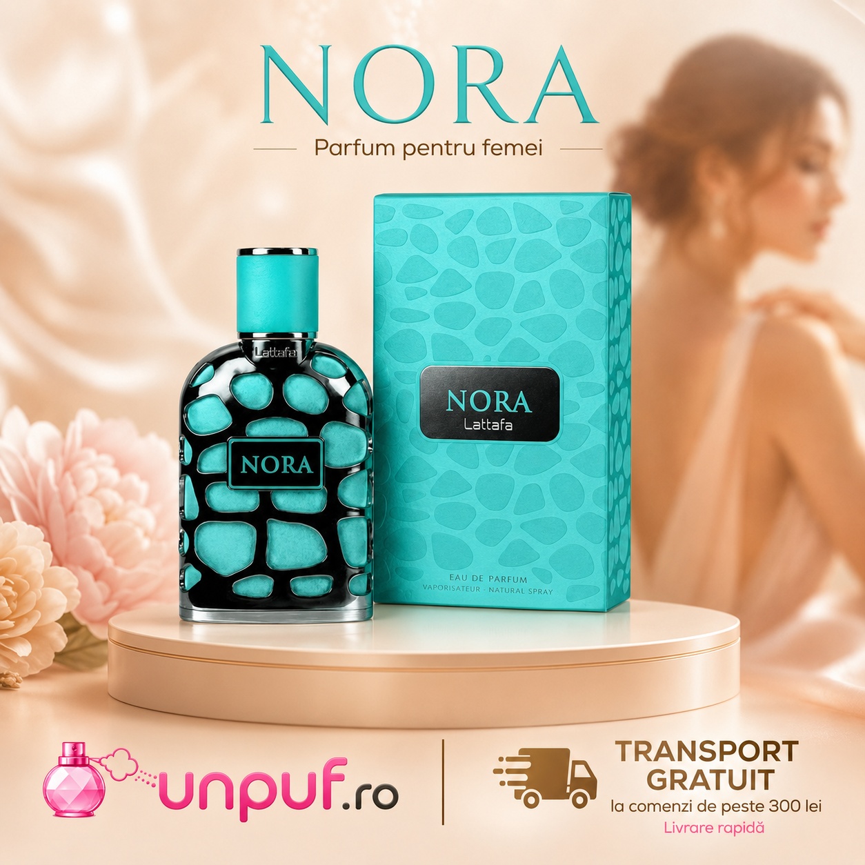 Lattafa Nora parfum arabesc disponibil pe unpuf.ro cu transport gratuit peste 300 lei