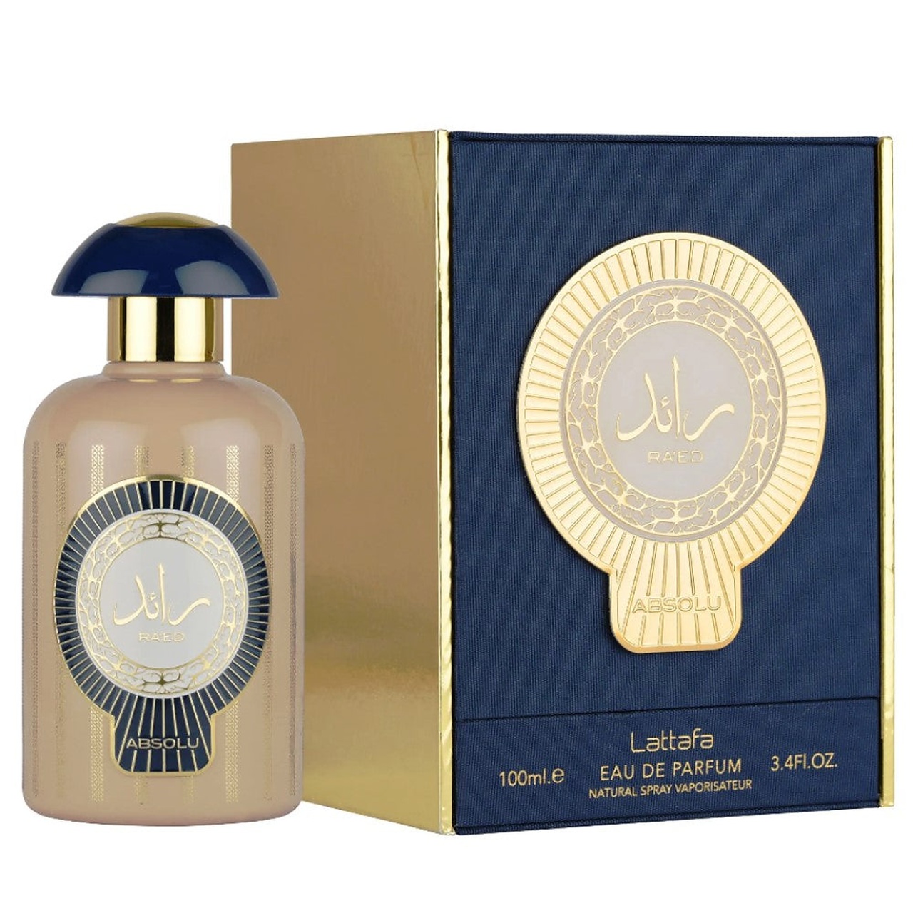Parfum Lattafa Raed Absolu 100 ml apă de parfum pentru bărbat cu flacon original și cutie bleumarin aurie