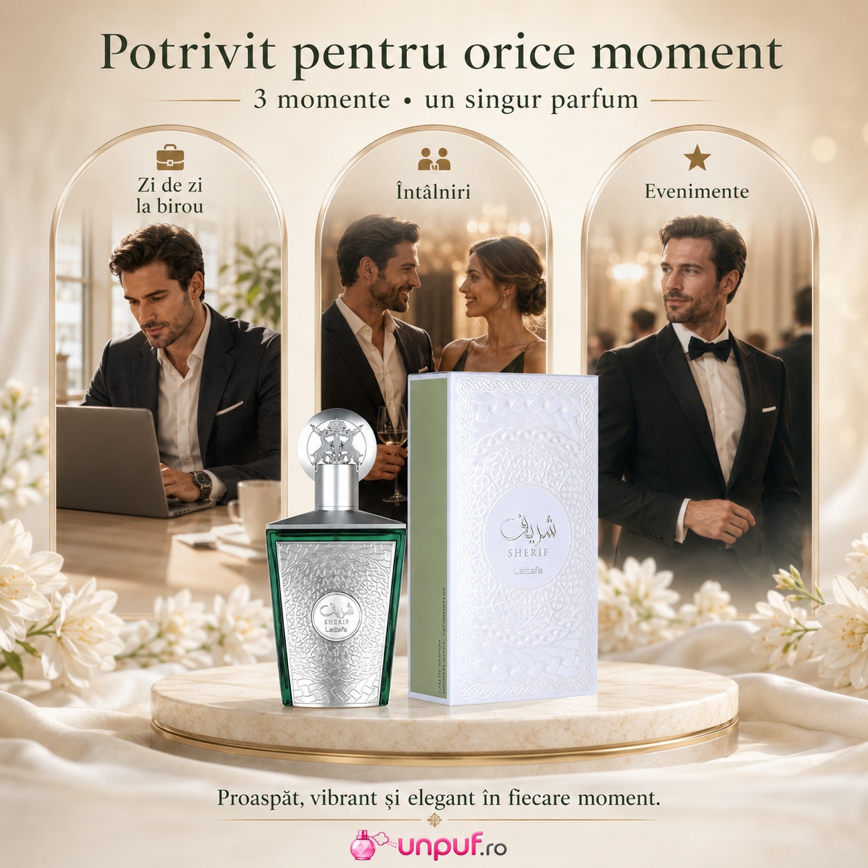 Lattafa Sherif parfum potrivit pentru zi de zi la birou, &icirc;nt&acirc;lniri și evenimente, proaspăt, vibrant și elegant
