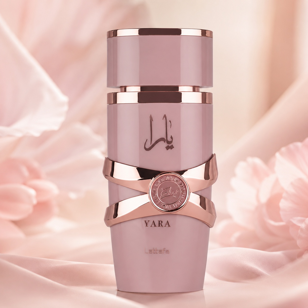 Sticlă Parfum Lattafa Yara Elixir 100 ml cu design roz și detalii rose gold