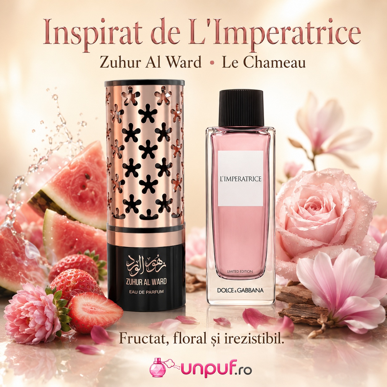 Zuhur Al Ward inspirat de L'Imperatrice, parfum floral fructat cu pepene, căpșună și trandafir