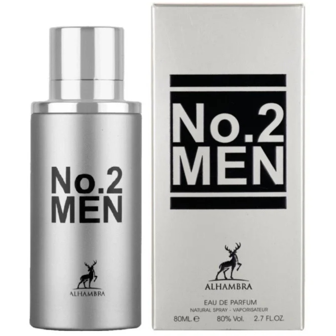 No. 2 Men Maison Alhambra 80 ml sticlă și cutie produs pe fundal alb