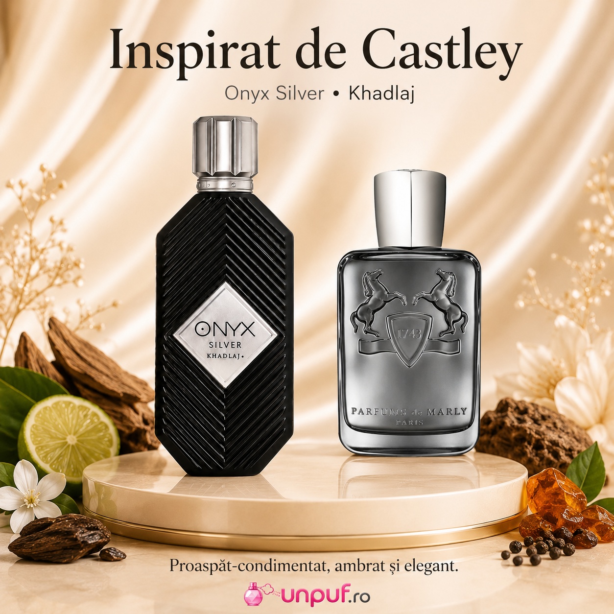 Onyx Silver inspirat de Castley Parfums De Marly, parfum proaspăt condimentat, ambrat și elegant